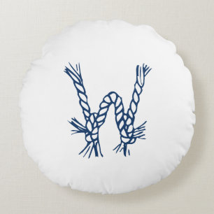 Nautical rope knots blue white custom monogram round cushion