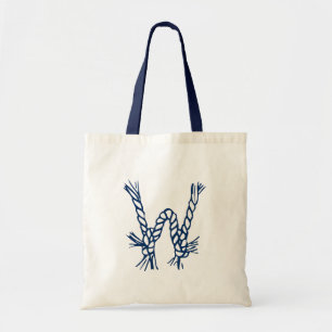 Nautical rope knots blue white custom monogram tote bag