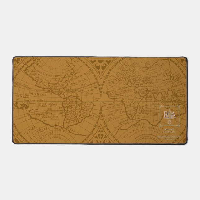 Nautical Rope Monogram Brown Map Desk Mat (Front)