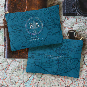 Nautical Rope Monogram Map Blue Accessory Pouch