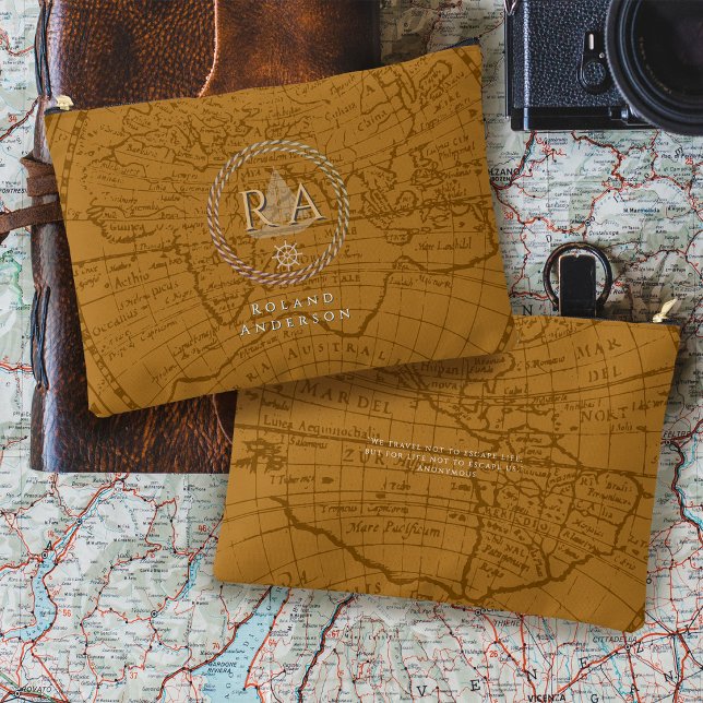 Nautical Rope Monogram Map Brown Accessory Pouch (Nautical Rope Monogram Map Brown Accessory Pouch)