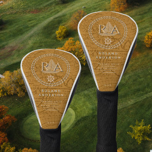 Nautical Rope Monogram Map Brown Golf Head Cover