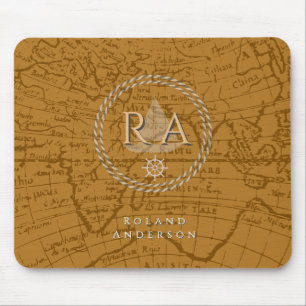 Nautical Rope Monogram Map Brown Mouse Mat