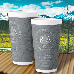 Nautical Rope Monogram Map Grey Latte Mug