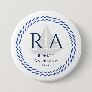 Nautical Rope Monogram White 7.5 Cm Round Badge