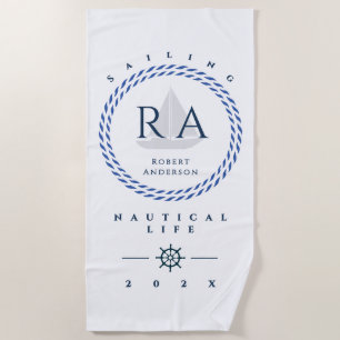 Nautical Rope Monogram White Beach Towel