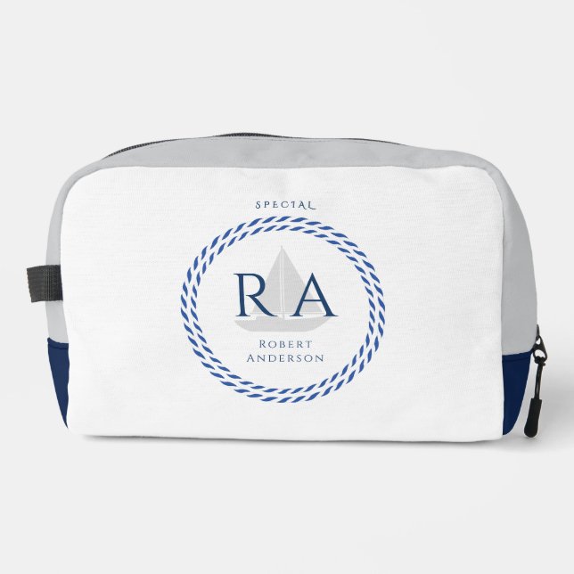 Nautical Rope Monogram White Dopp Kit (Front)