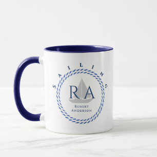 Nautical Rope Monogram White Mug