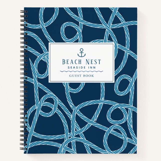 Nautical Rope Navy Blue Beach House Guest Book (Front)