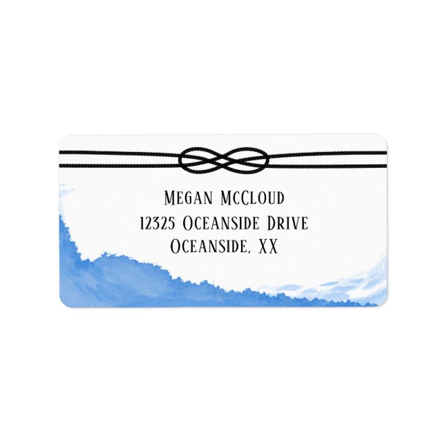 Nautical Rope Ocean Blue Watercolor  Label (Front)