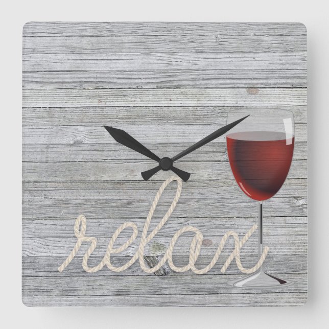 nautical rope on wood with wine and relax text square wall clock (Front)