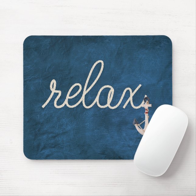 Nautical Rope Relax On Blue Mouse Mat (With Mouse)