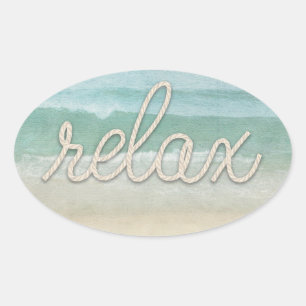 Nautical Rope Relax Text on Ocean  Oval Sticker