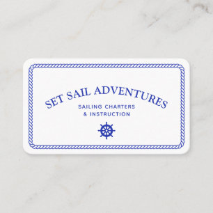 Nautical Rope Sailing Ship Helm Navy White Business Card