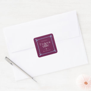 Nautical Rope Thank You Wine Red Square Sticker