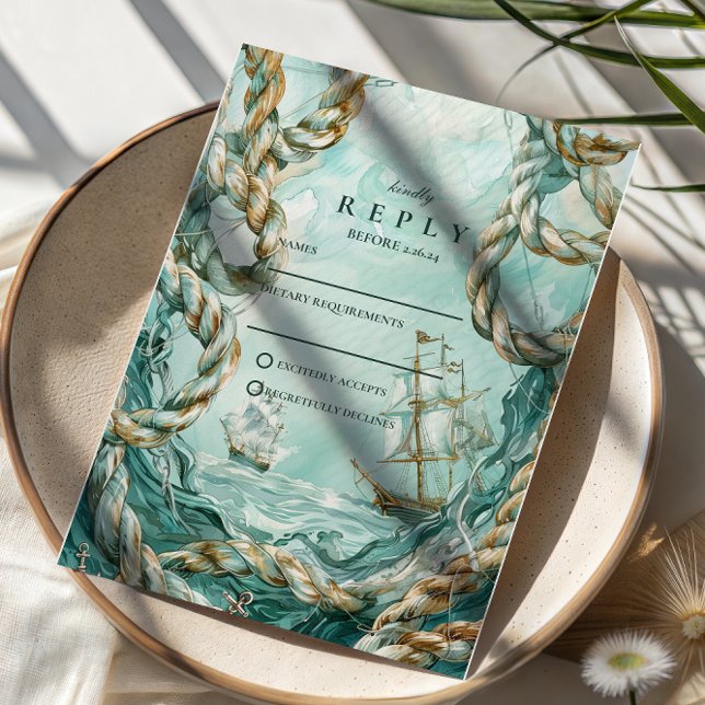 Nautical Rope Voyage Wedding RSVP Card (Creator Uploaded)