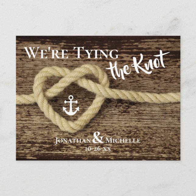 Nautical Rope We're Tying the Knot Save the Date Announcement Postcard (Front)