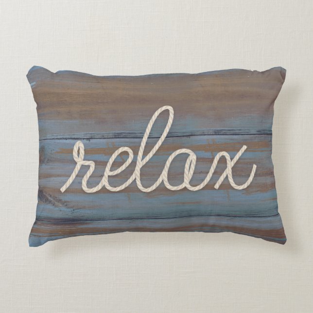 nautical rope word "relax" on wood decorative cushion (Front)