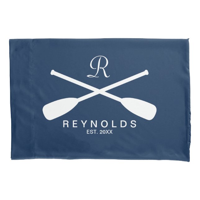 Nautical rowing oars custom family name monogram pillowcase (Front)