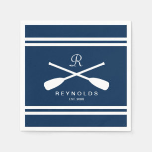 Nautical rowing oars navy blue and white wedding napkin