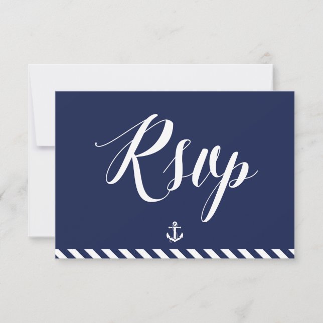 Nautical RSVP Cards For Wedding With Stripes (Front)
