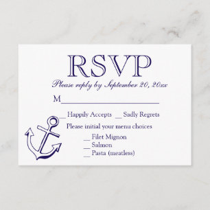 Nautical RSVP Navy Blue Anchor Wedding Party Card