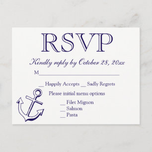 Nautical RSVP Navy Blue Anchor Wedding Party Invitation Postcard