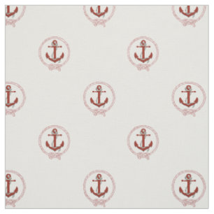 Nautical rust red anchor/red seaman knot fabric