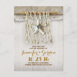 Nautical rustic beach save the date postcards