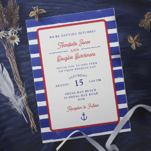 Nautical Rustic Blue Watercolor Stripes Wedding  Invitation