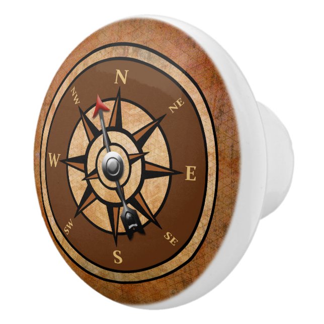 Nautical Rustic Compass Ceramic Knob (Right)