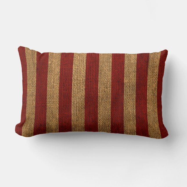Nautical Rustic Red Stripe Lumbar Cushion (Front)