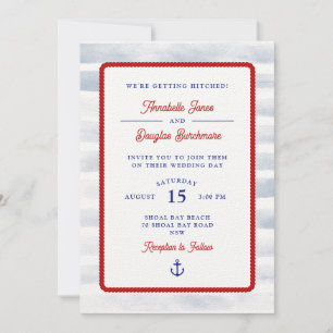 Nautical Rustic White Stripe Watercolor Wedding Invitation