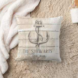 Nautical Rustic Wood Anchor Beach House Family   Cushion