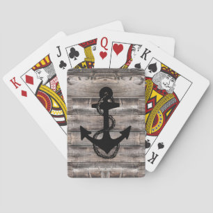 nautical rustic wooden ANCHOR + rope Playing Cards