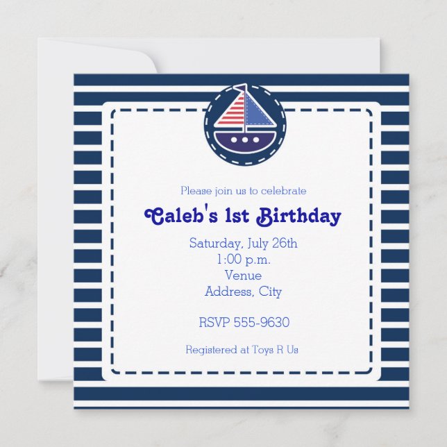 Nautical Sail Boat Baby Shower Birthday Invitation (Front)