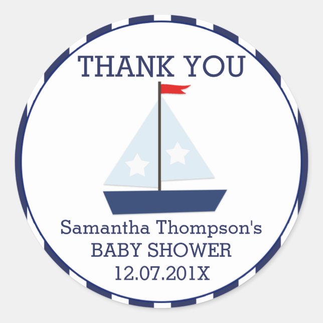 Nautical Sail Boat Baby Shower Favour Sticker (Front)