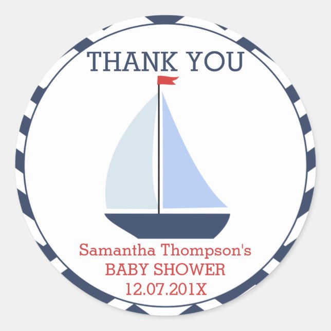 Nautical Sail Boat Baby Shower Favour Sticker (Front)