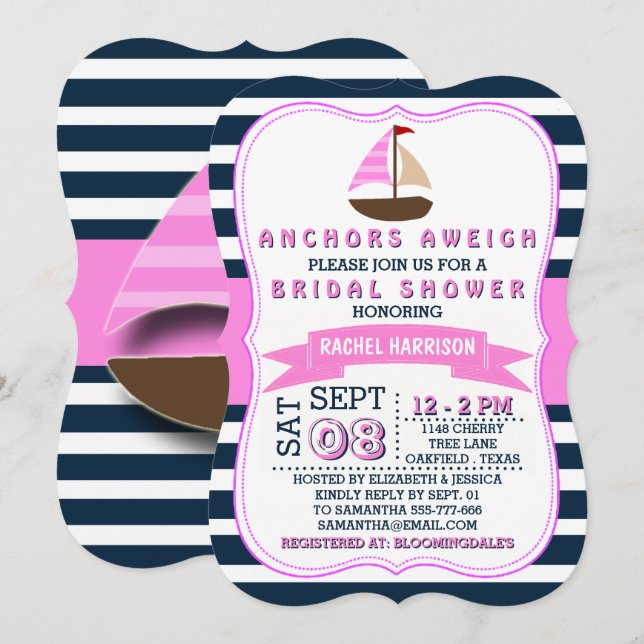 Nautical Sail Boat Beach Bridal Shower Invitations (Front/Back)