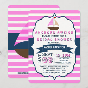 Nautical Sail Boat Beach Bridal Shower Invitations