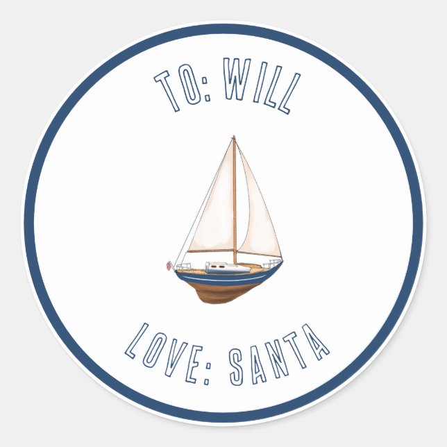 Nautical Sail Boat Custom Gift Tag Sticker (Front)
