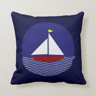 Nautical Sail Boat Red and Blue Throw Pillow