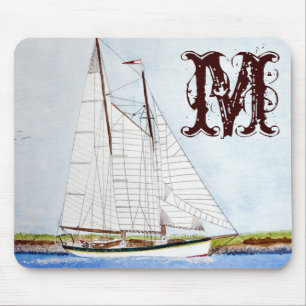 Nautical Sail Boat Sea Monogram Initial Mouse Pad