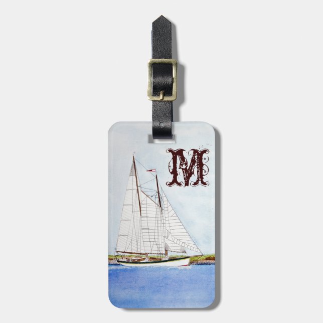 Nautical Sail Boat Sea Ocean Monogram Luggage Tag (Front Vertical)