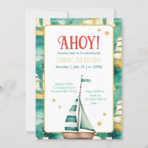 Nautical Sail Boat Turquoise Birthday Invitation