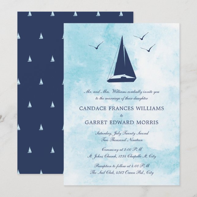 Nautical Sail Boat Wedding Invitation (Front/Back)