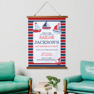 Nautical Sail Boats 1st Birthday Hanging Tapestry