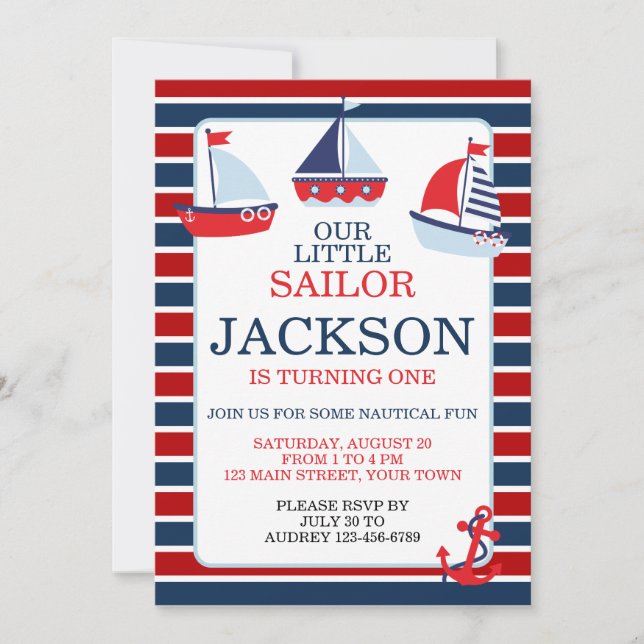 Nautical Sail Boats 1st (or any age) Birthday Invitation (Front)