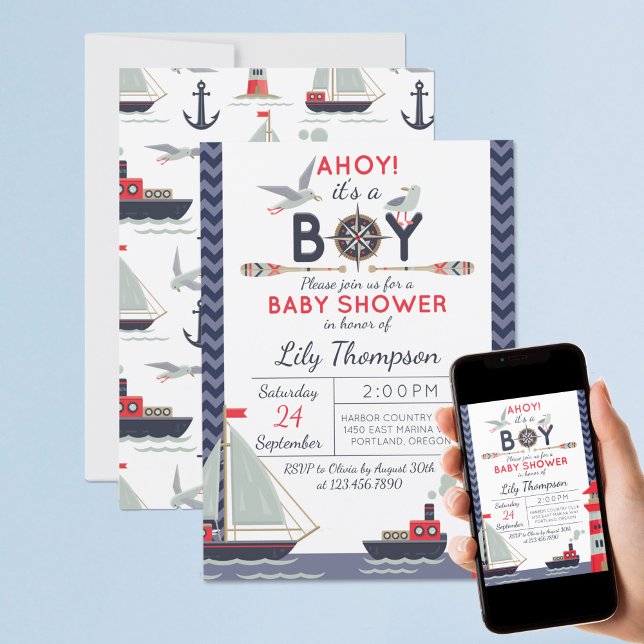 Nautical Sailboat Ahoy Baby Boy Shower Invitation (Creator Uploaded)