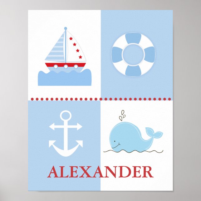 Nautical Sailboat Anchor Whale Art Print (Front)